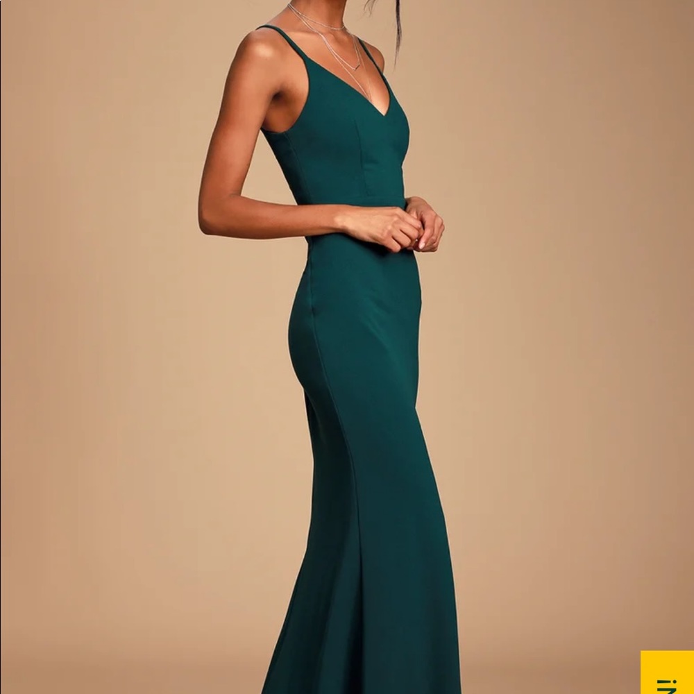 Lulu’s Moments Of Bliss Forest Green Backless Mermaid Maxi Dress XS